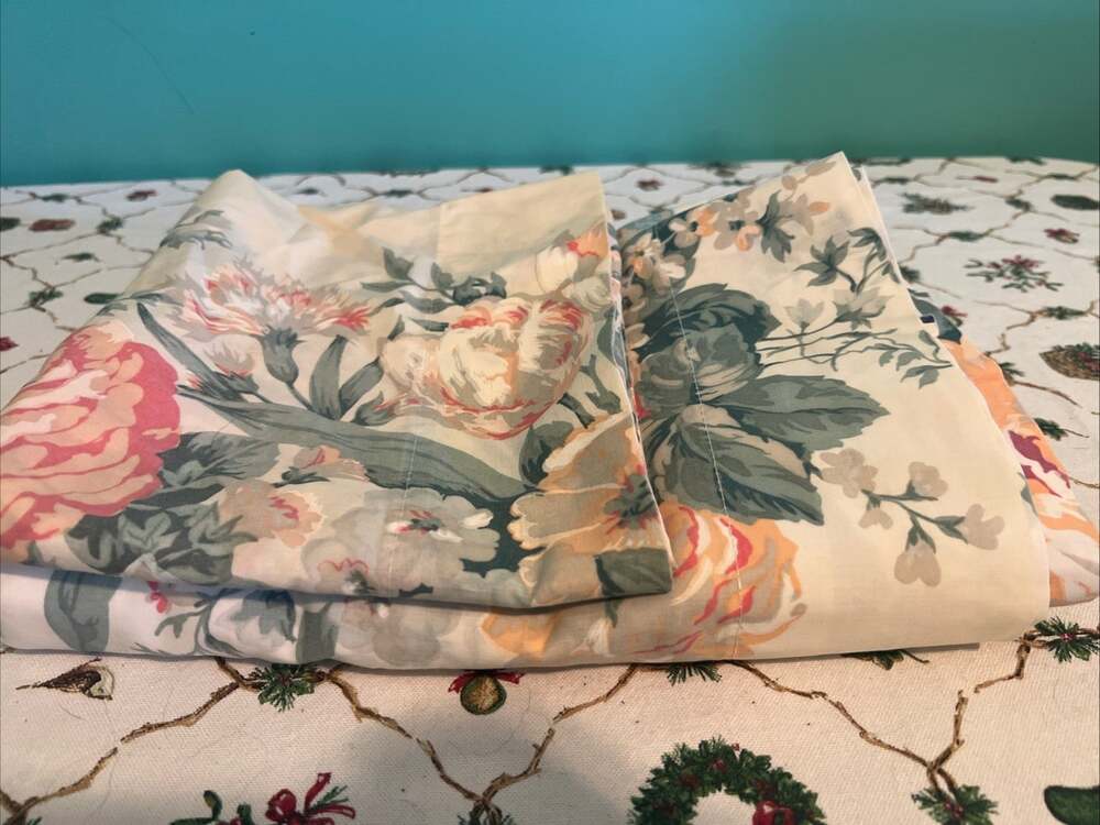 Vintage 90s Twin Flat Sheet Pillowcase Set Cottagecore Watercolor Rose Floral